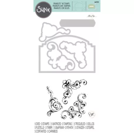 SIZZIX vágósablon bélyegzővel, Vintage Corners / Sizzix Framelits Die Set with Stamps (1 csomag)