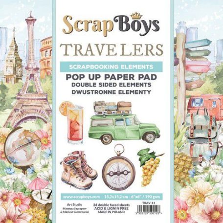 Kivágóív készlet 6" (15 cm), Travelers / ScrapBoys POP UP Paper Pad (24 lap)