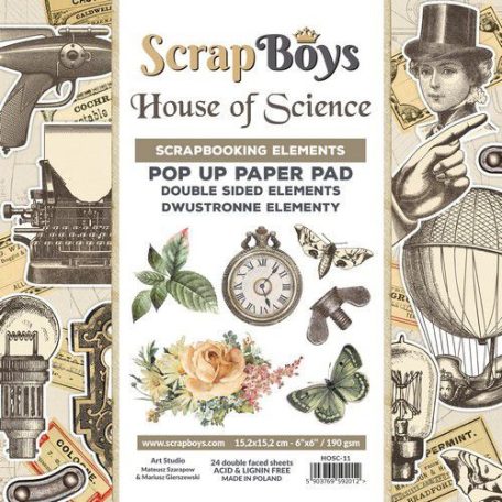 Kivágóív készlet 6" (15 cm), House of Science / ScrapBoys POP UP Paper Pad (24 lap)