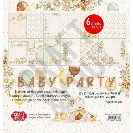 Papírkészlet 12" (30 cm), Baby Party / Craft&You Paper Set (6 lap)