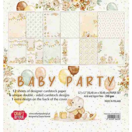Papírkészlet 12" (30 cm), Baby Party / Craft&You Paper Set (12 lap)