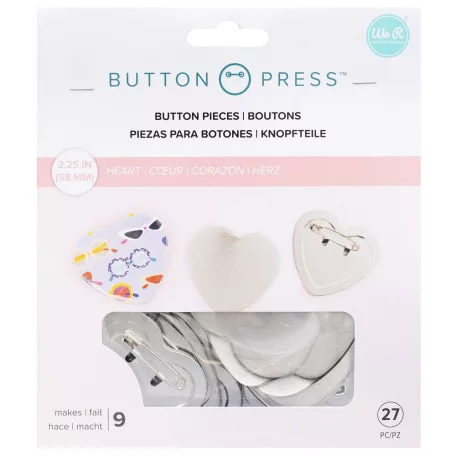 Kitűzőalap - szív , Heart Refill pack/ WRMK Button Press (9 db)
