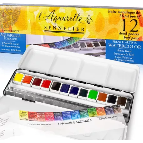 Sennelier Akvarell festék készlet, 12 half- pans/ Sennelier L‘aquarelle set (1 csomag)