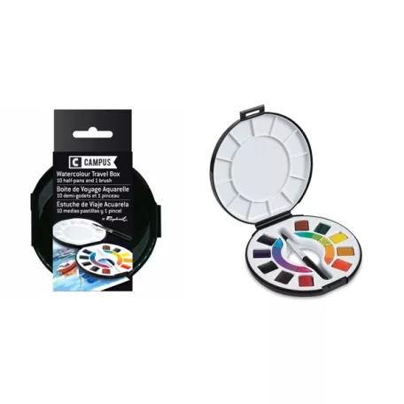 Raphaël Campus akvarell festék készlet, 10 half- pans/ Watercolour  Travel Box (1 csomag)